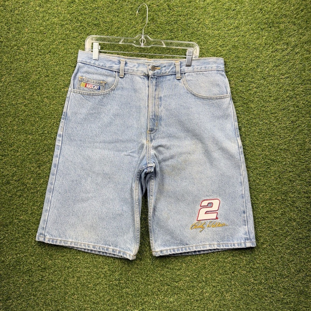 Vintage Rusty Wallace Denim Shorts Mens 34 #6 NASCAR JH Design Grunge y2k USA